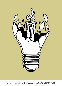 fantasy illustration of wax inside the bulb, drawing, ink, line art