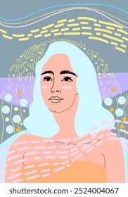 Fantasy illustration of a woman on a colored abstract background