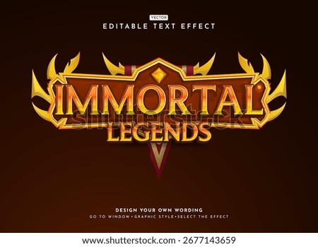 Fantasy Immortal Legends Game Logo Design Templates — Gold and Diamond Style with Crest Frame and Decorative Banner in Gothic Playful Theme