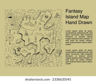 Fantasy island map hand drawn Illustration