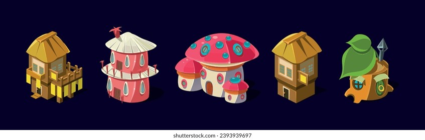 Fantasy Isometric Buildings and Fairy House Vector Set
