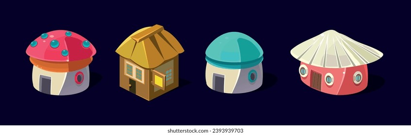 Fantasy Isometric Buildings and Fairy House Vector Set