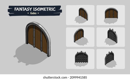 Fantasy Isometric Gates-game assets Vector Illustration