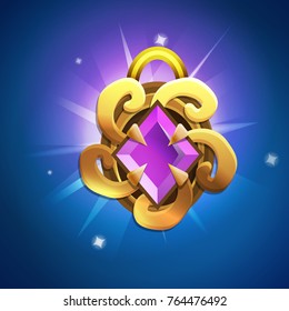 Fantasy jewelry decorations - golden talisman for game or cards on colored bacground. Vector illustration.