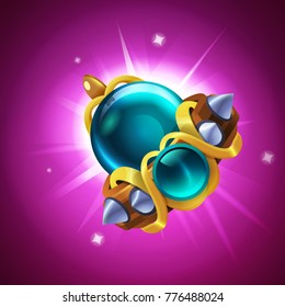 Fantasy jewelry decorations - golden talisman for game or cards on colored bacground. Vector illustration.