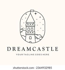 fantasy kingdom castle line art logo vector minimalist illustration design, castle tower symbol design