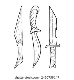 Fantasy knife set. Vector hand drawn illustration. Sketch style drawing.