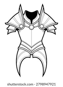 Fantasy Knight Armor Chest plate Vector Outline, Medieval Warrior Breastplate Costume Design, RPG Armor Line Art Illustration