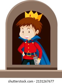 Fantasy knight character by the window on white background illustration