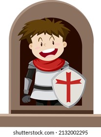 Fantasy knight character by the window on white background illustration