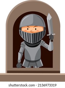 Fantasy knight character by the window on white background illustration