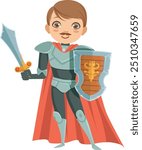 Fantasy knight character. Cartoon kid fairytale warrior