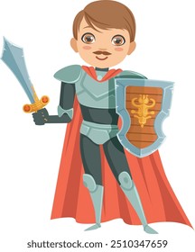 Fantasy knight character. Cartoon kid fairytale warrior