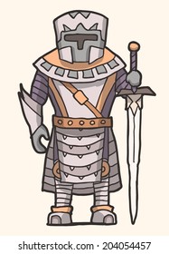 Fantasy knight character with sword vector drawing