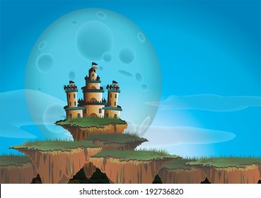 Fantasy landscape with castle on a floating island, create by vector