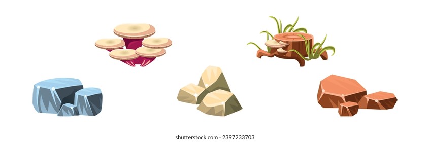Fantasy Landscape Elements and Plants Vector Set