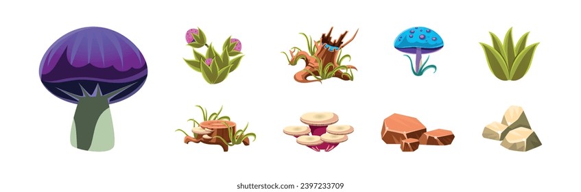Fantasy Landscape Elements and Plants Vector Set