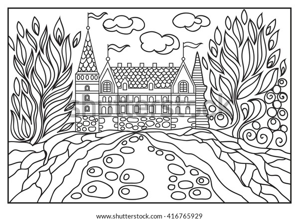 Download Fantasy Landscape Fairy Tale Castle Park Stock Vector Royalty Free 416765929