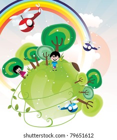 fantasy landscape with kids vector