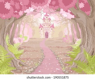 Fantasy landscape with magic fairy tale princess castle 