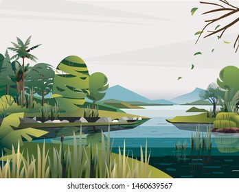 Fantasy Landscape yellow stone Vector illustration design for games background  with cartoon comic style