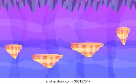 Fantasy landscape,cave with stone and ground platform. Unending background with layers for parallax effect. 