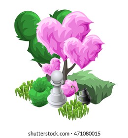 Fantasy landscaping with chess pieces. Vector illustration.
