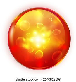 Fantasy Light Ball. Realistic Fire Magic Orb Isolated On White Background