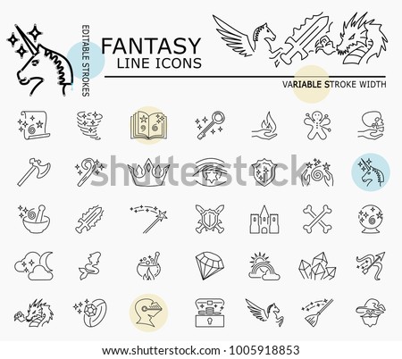 Fantasy line icons with minimal nodes and editable stroke width and style