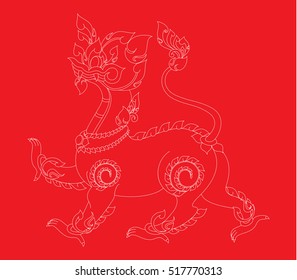 fantasy lion in the tale of Laos vector illustrations, tattoos, stickers, image / southeast asia art design