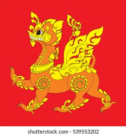 fantasy lion with wing in the tale of Laos vector illustrations, tattoos, stickers, images, textures, patterns