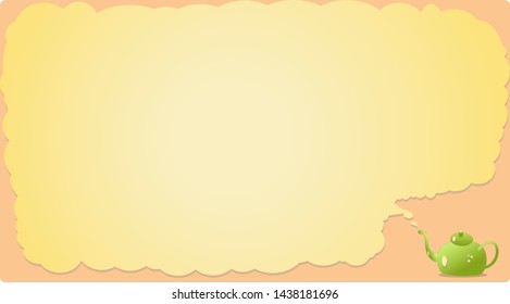 Fantasy little green teapot with cloud text area background in vector