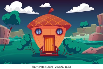 Fantasy little magical elf dwarf houses isolated set. Vector flat graphic design illustration