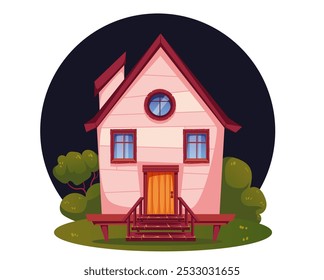 Fantasy little magical elf dwarf houses isolated set. Vector flat graphic design illustration