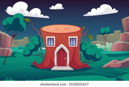 Fantasy little magical elf dwarf houses isolated set. Vector flat graphic design illustration