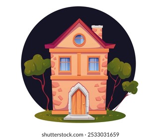 Fantasy little magical elf dwarf houses isolated set. Vector flat graphic design illustration