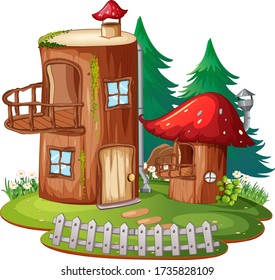 Fantasy log house on white background illustration