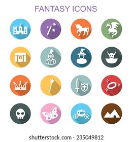 Fantasy Long Shadow Icons, Flat Vector Symbols