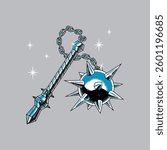 Fantasy mace medieval weapon in chrome style