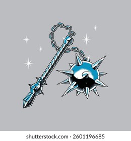 Fantasy mace medieval weapon in chrome style