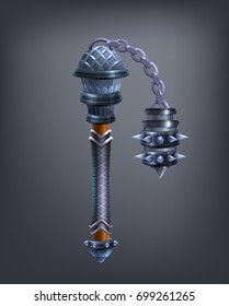 Fantasy mace weapon for game or cards. Vector illustration.