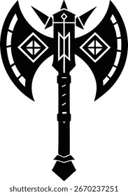 Hacha mágica de fantasía con el icono de arma de runas brillantes