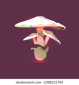 Fantasy magic cartoon white mushroom cartoon vector glowing mushroom game user.Three mushrooms 