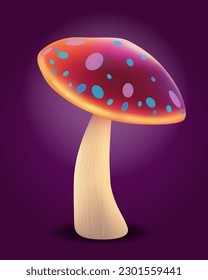 fantasía magia hongos multicolores narcóticos e intoxicantes brillo luminoso ilustración vectorial aislado en el fondo