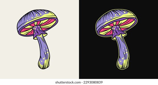 Fantasy magic mushroom. Bright unusual fungus. Good for groovy, hippie, mystical style