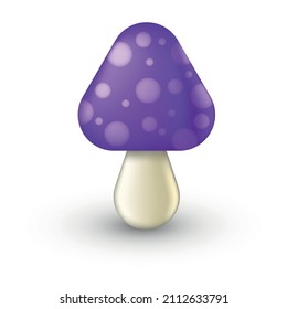 Fantasy magic purple mushroom with yellow growths, vector cartoon icon. Toxic luminous mushroom from fairy tale or fantasy, amanita with acid yellow poisonous liquid drips in neon light