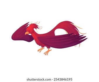 Fantasy magic red bird. Phoenix fire bird vector flat illustration. Fairy tale mythical creature. Ancient legend mythology beast isolated on white background