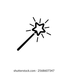 Fantasy Magic Wand, Fairies Tool Solid Flat Vector Icon Isolated on White Background.