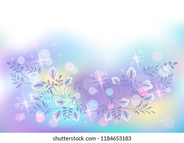 Fantasy and magical background with bokeh and enigmatic  fabulous flowers in which unicorn dwells