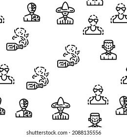Fantasy And Magical Character Vector Seamless Pattern Thin Line Illustration